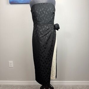 NWT! Strapless 2-Tone Jacquard Rosette Midi Dress